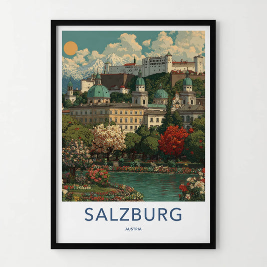 Salzburg Poster - Austria Travel Art - Mountain City Lake Home Decor