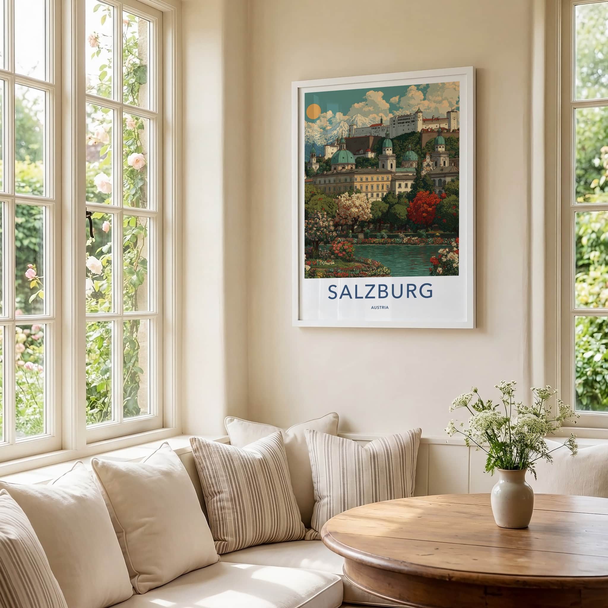 Salzburg Poster - Austria Travel Art - Mountain City Lake Home Decor