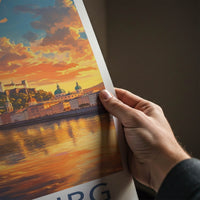 Salzburg Poster - Austria Travel Art - River Castle Sunset Home Decor
