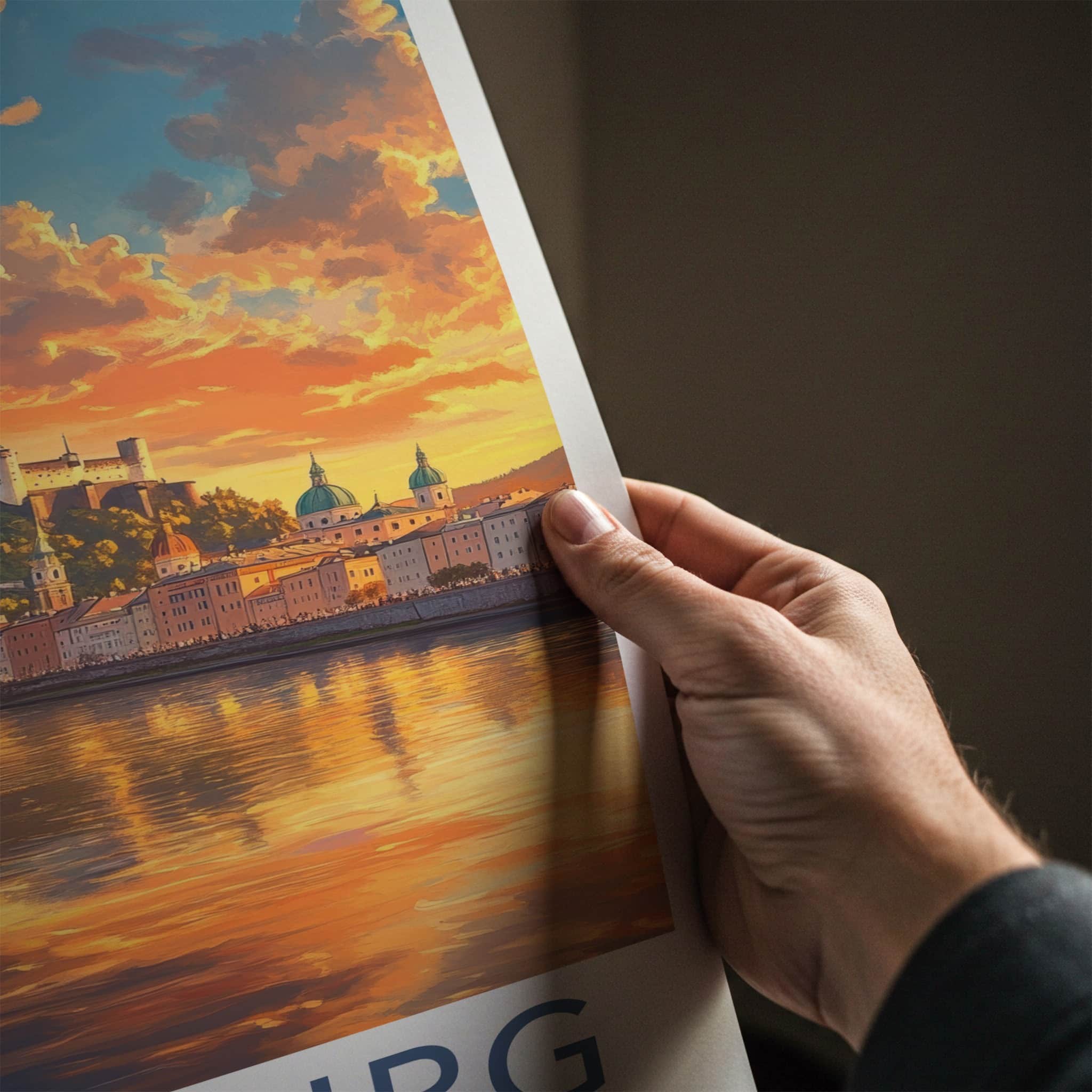 Salzburg Poster - Austria Travel Art - River Castle Sunset Home Decor