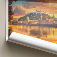 Salzburg Poster - Austria Travel Art - River Castle Sunset Home Decor