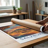 Salzburg Poster - Austria Travel Art - River Castle Sunset Home Decor