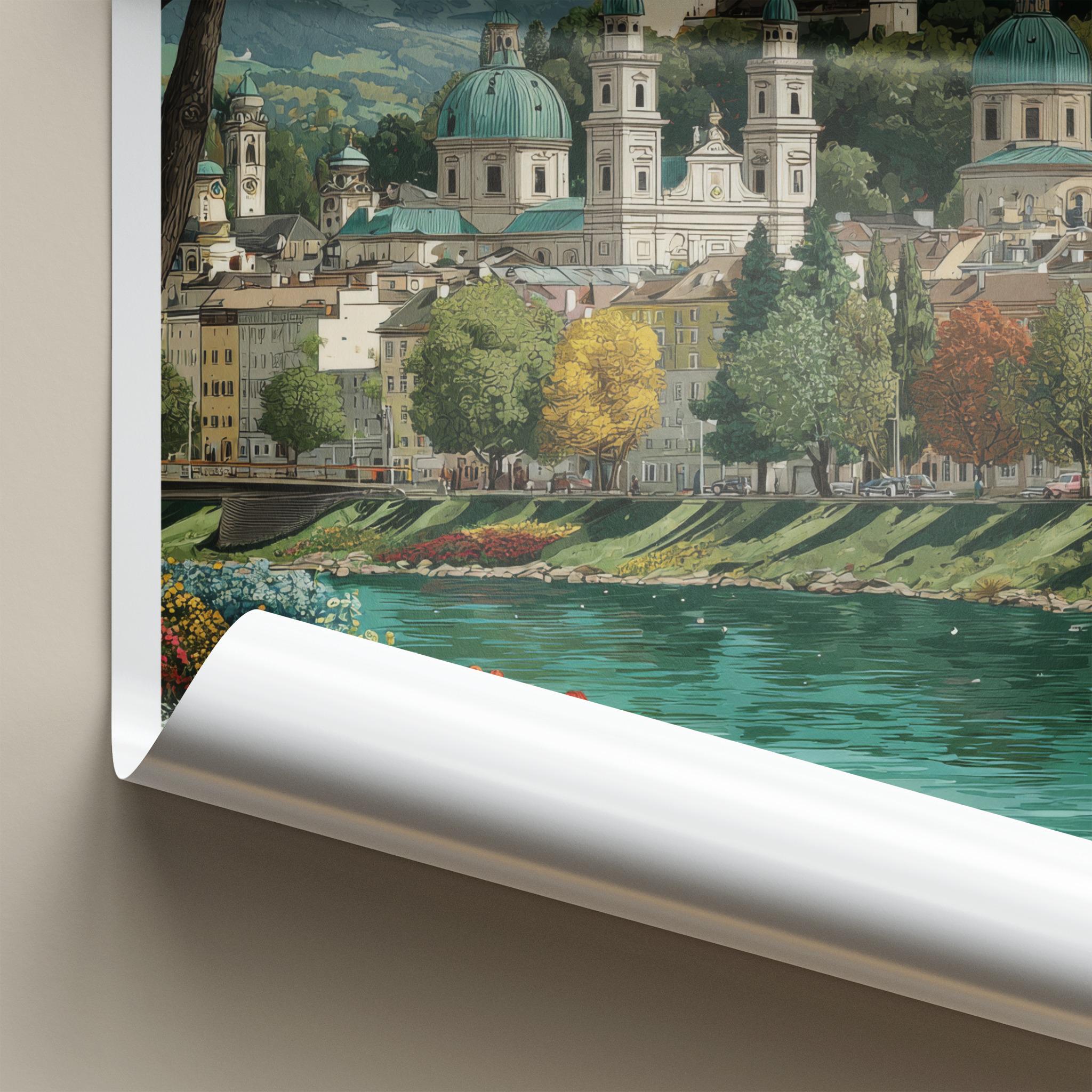 Salzburg Poster - Austria Travel Art - Vibrant River City Home Decor
