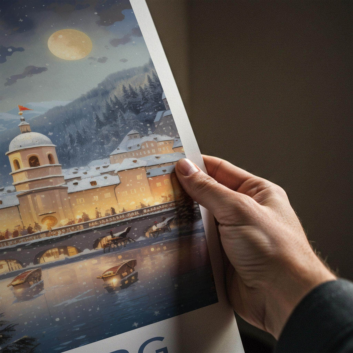Salzburg Poster - Austria Wall Art With Snowy Landscape And Baroque