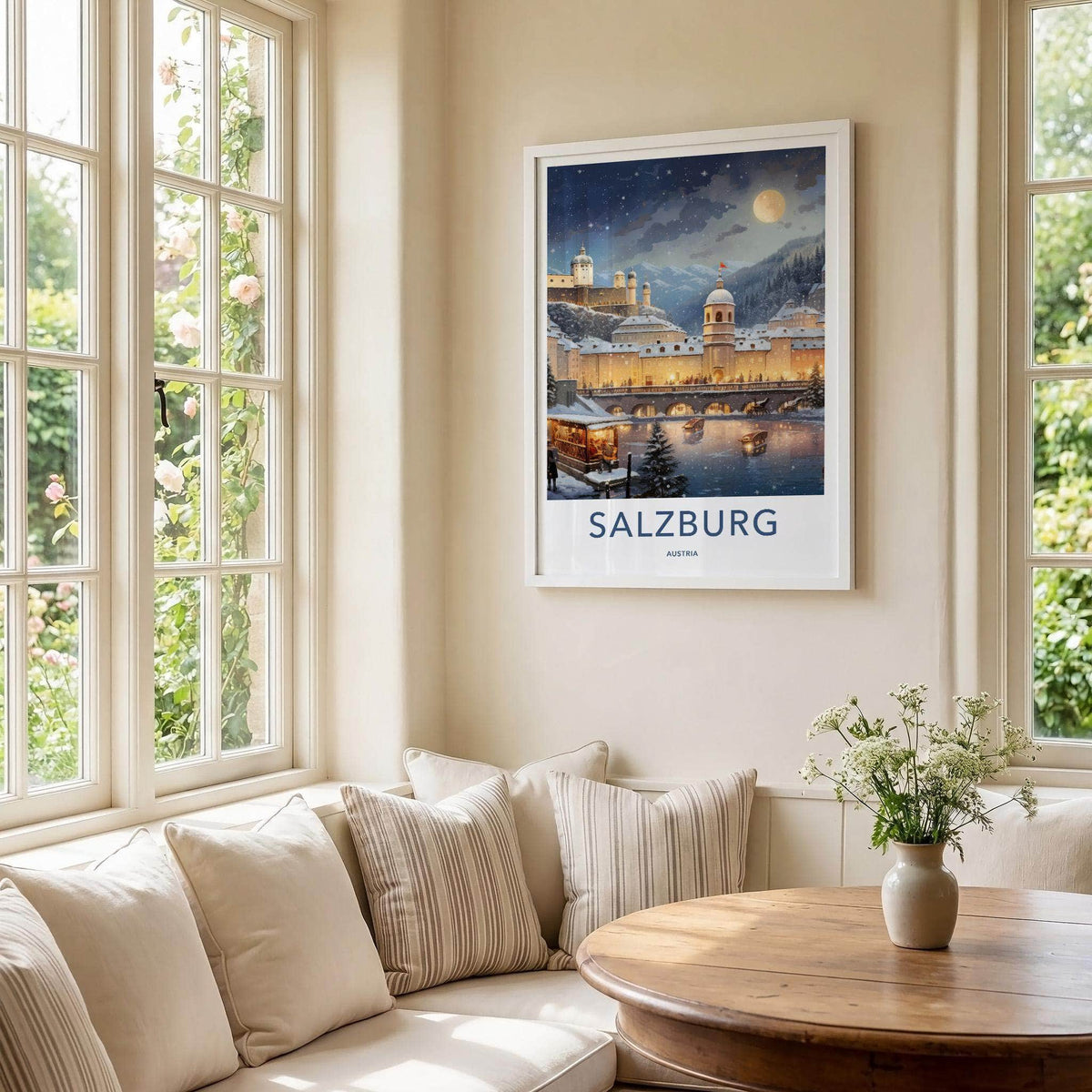 Salzburg Poster - Austria Wall Art With Snowy Landscape And Baroque