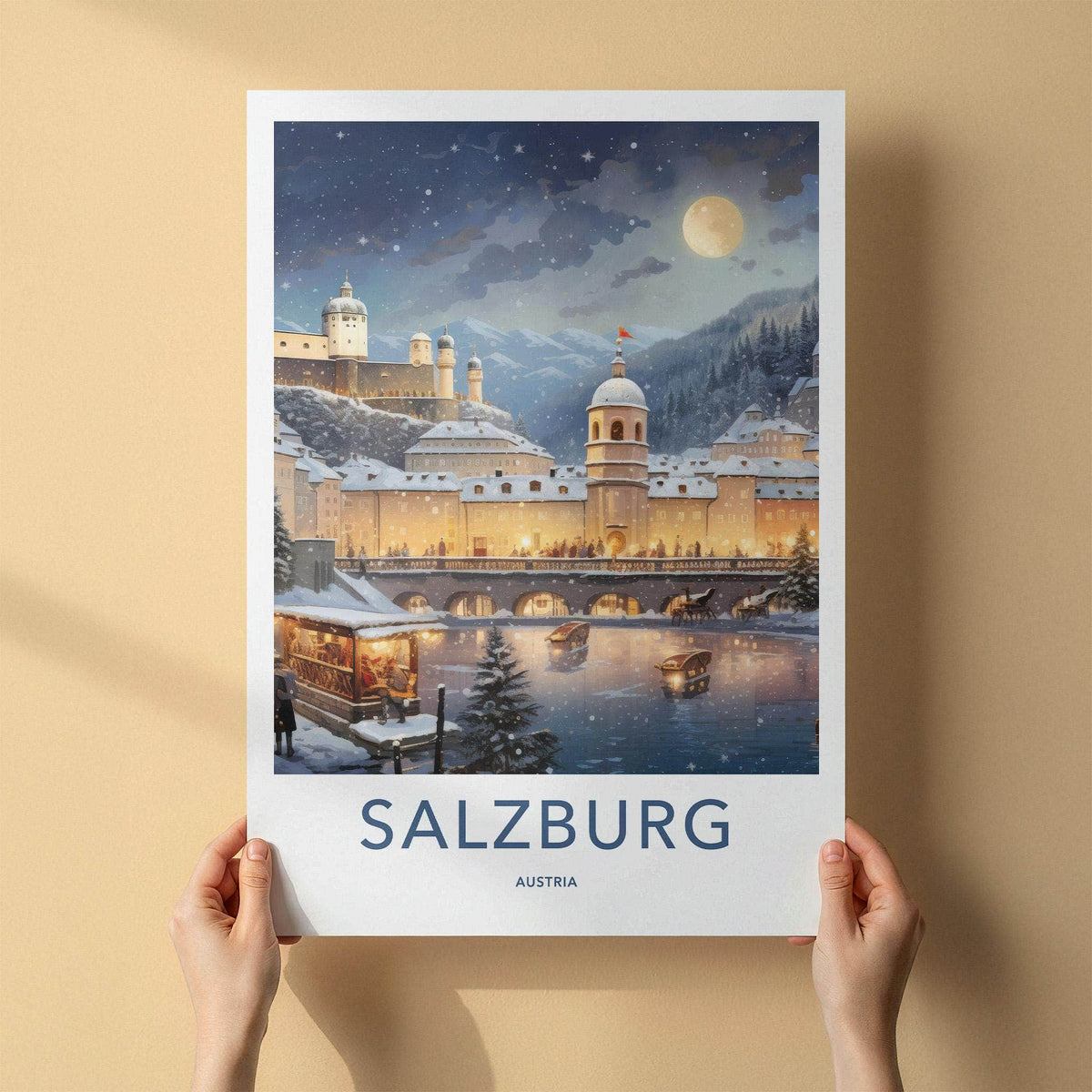 Salzburg Poster - Austria Wall Art With Snowy Landscape And Baroque
