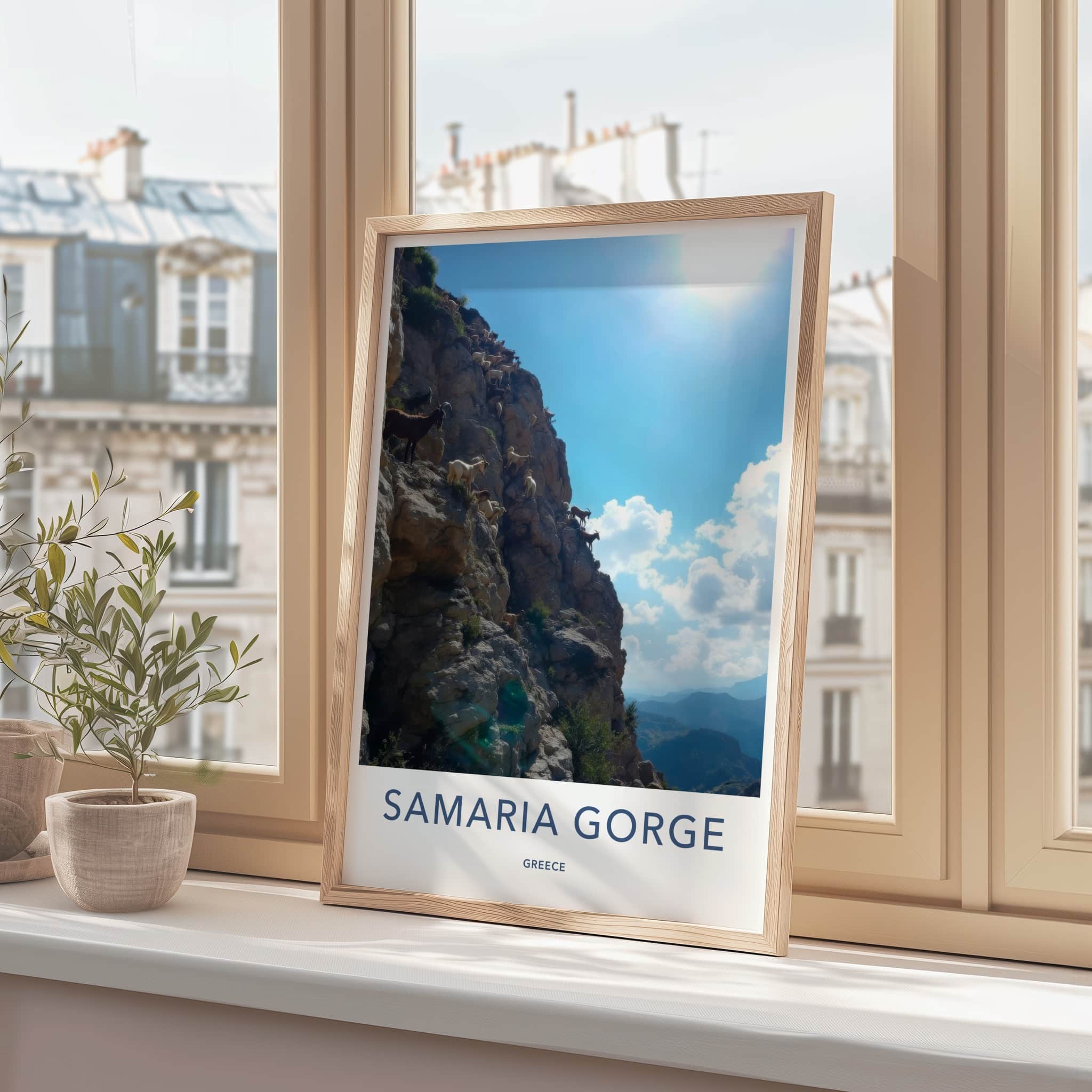 Samaria Gorge Poster - Greece Travel Art - Wild Goats Climb Home Decor