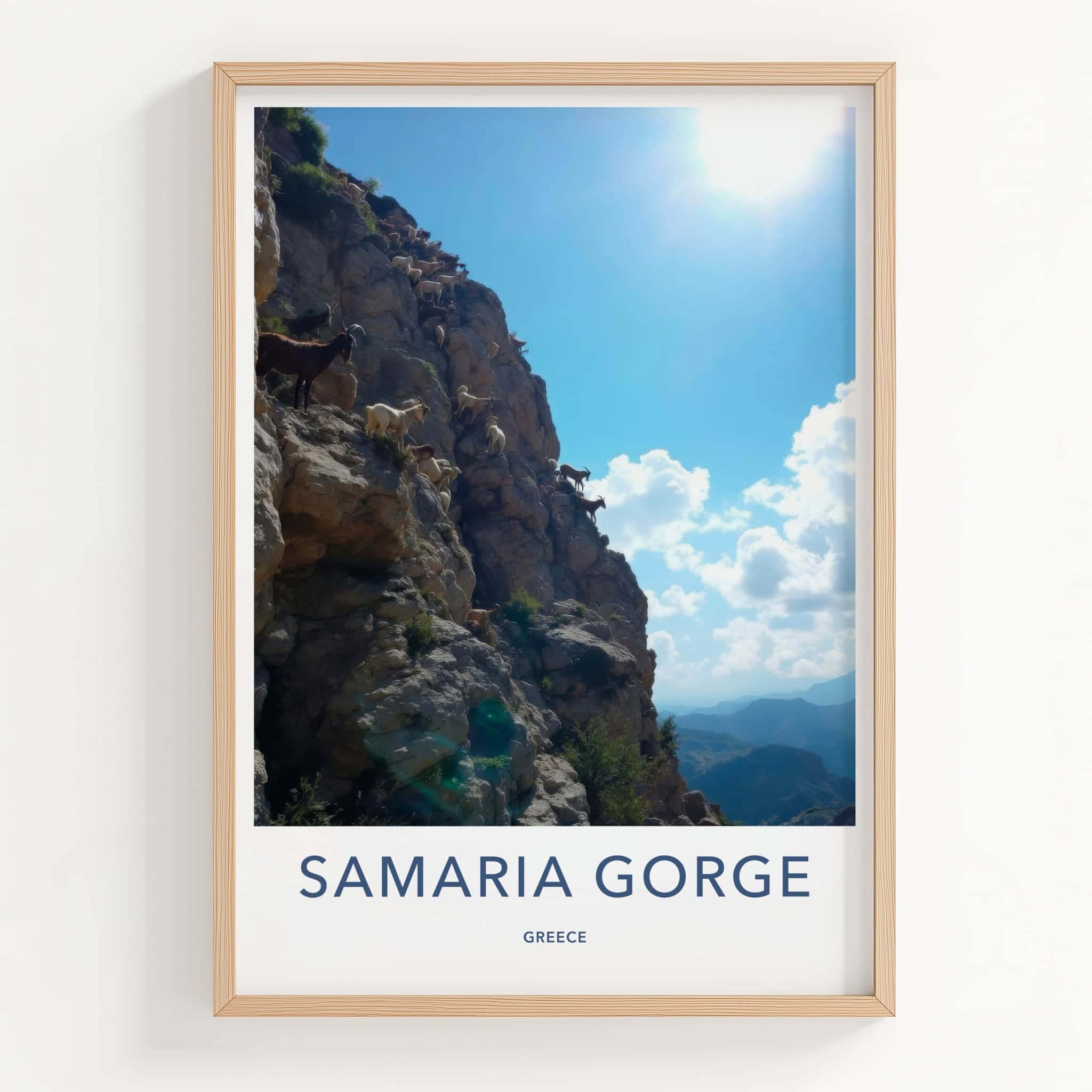 Samaria Gorge Poster - Greece Travel Art - Wild Goats Climb Home Decor