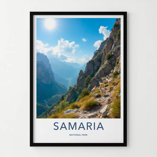 Samaria National Park Poster - Greece Travel Art - Goats Rocky Slope Wall Decor