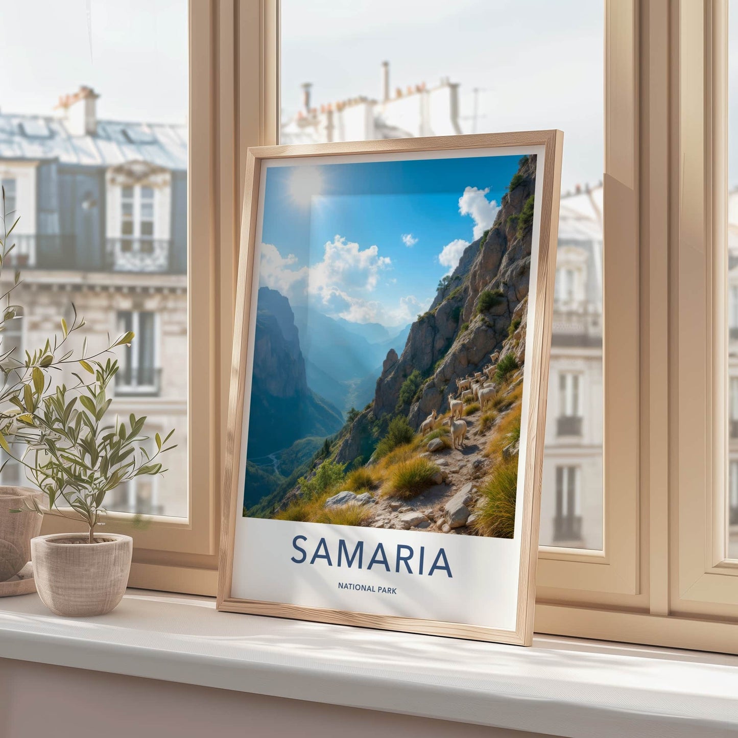 Samaria National Park Poster - Greece Travel Art - Goats Rocky Slope Wall Decor