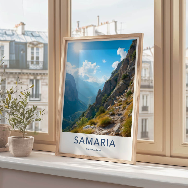 Samaria National Park Poster - Greece Travel Art - Goats Rocky Slope Wall Decor