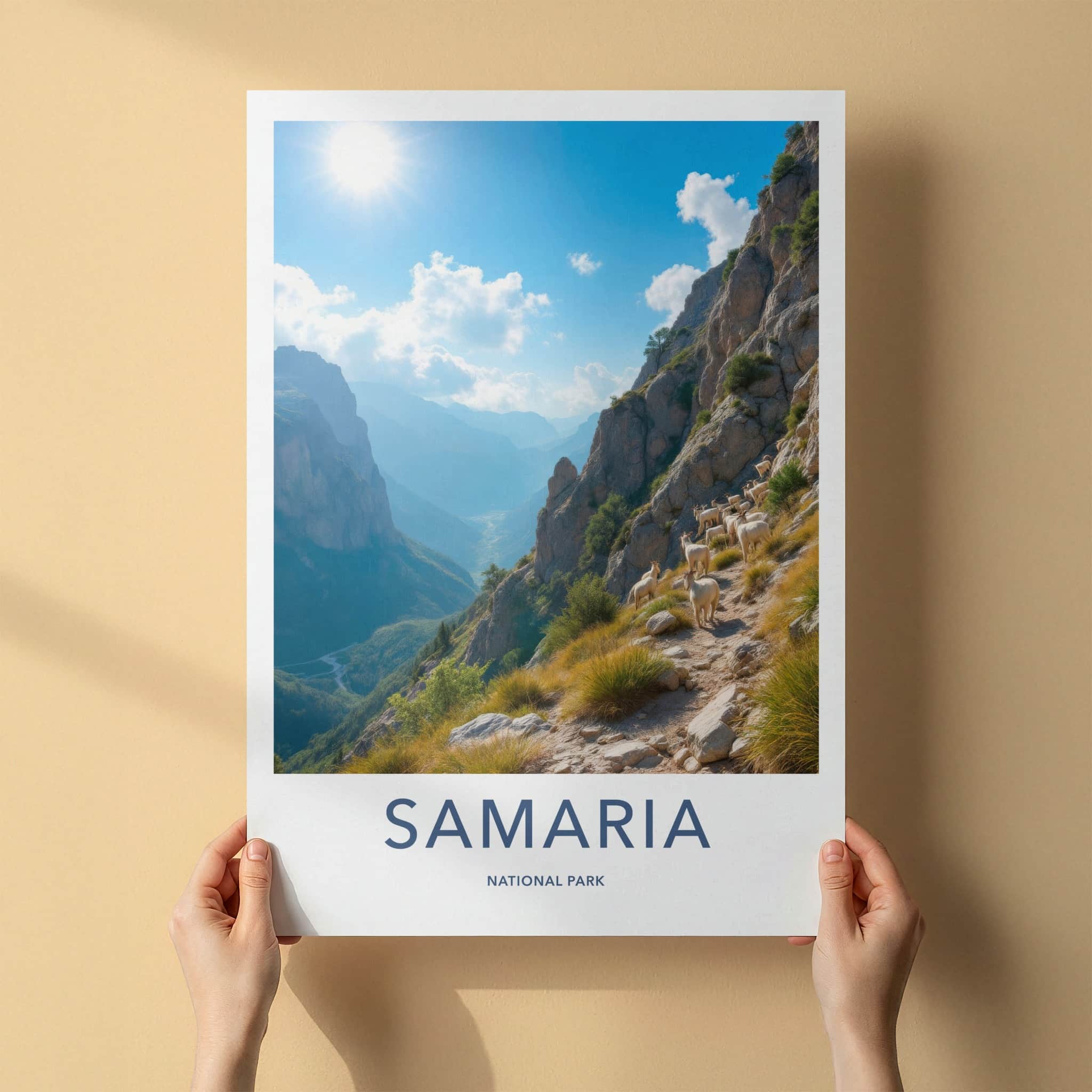 Samaria National Park Poster - Greece Travel Art - Goats Rocky Slope Wall Decor