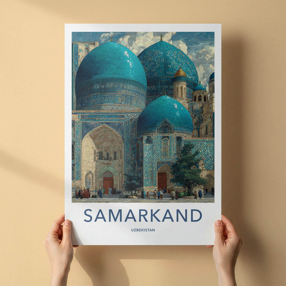 Samarkand Poster - Uzbekistan Travel Art - Blue Tiled Domes Wall Decor