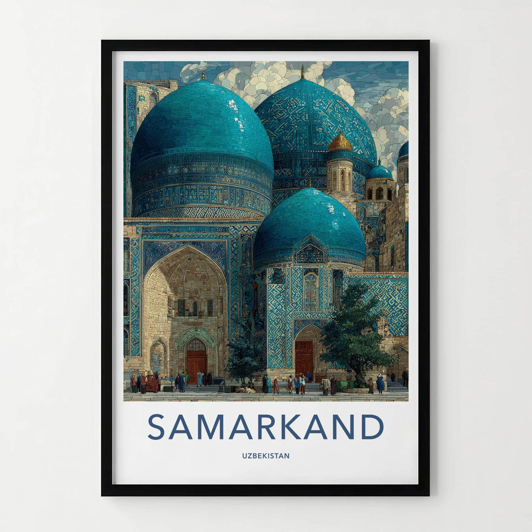 Samarkand Poster - Uzbekistan Travel Art - Blue Tiled Domes Wall Decor