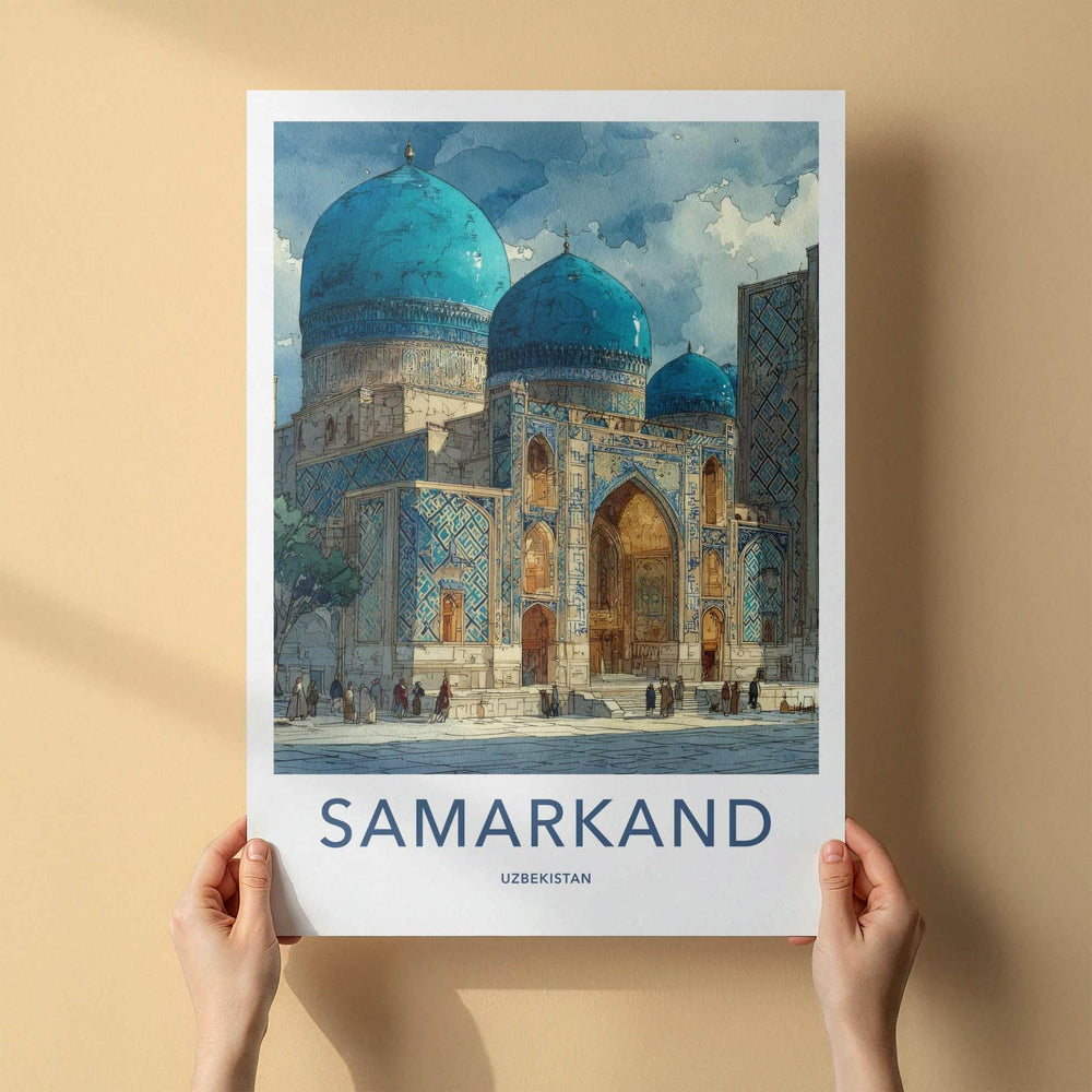 Samarkand Poster - Uzbekistan Travel Art - Grand Blue Mosque Home Decor