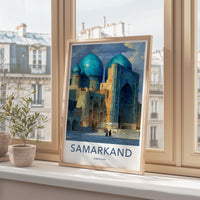 Samarkand Poster - Uzbekistan Travel Art - Majestic Blue Domes Home Decor