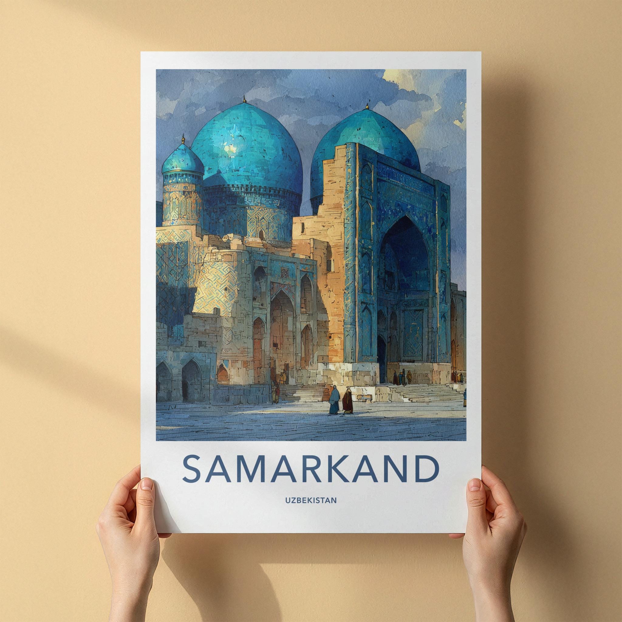 Samarkand Poster - Uzbekistan Travel Art - Majestic Blue Domes Home Decor