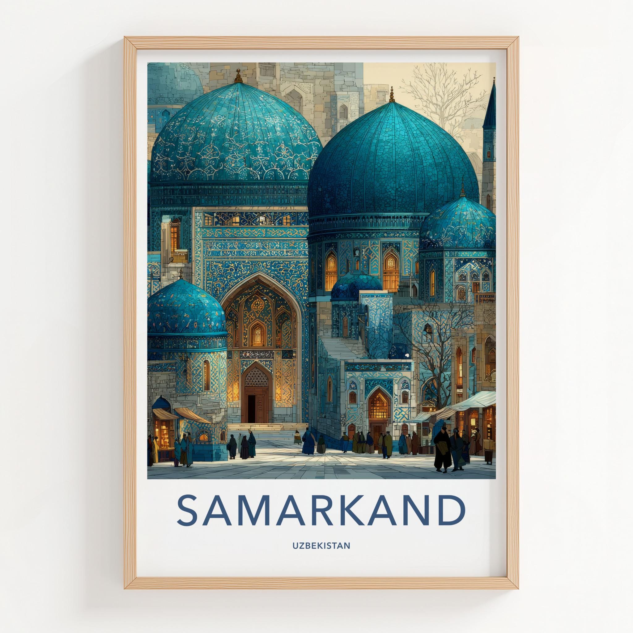 Samarkand Poster - Uzbekistan Travel Art - Ornate Blue Domes Home Decor