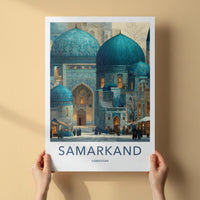 Samarkand Poster - Uzbekistan Travel Art - Ornate Blue Domes Home Decor