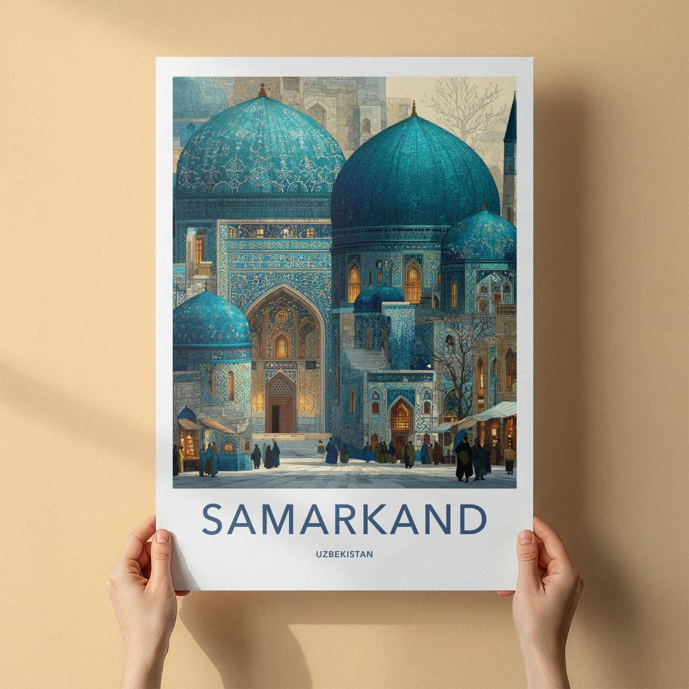 Samarkand Poster - Uzbekistan Travel Art - Ornate Blue Domes Home Decor
