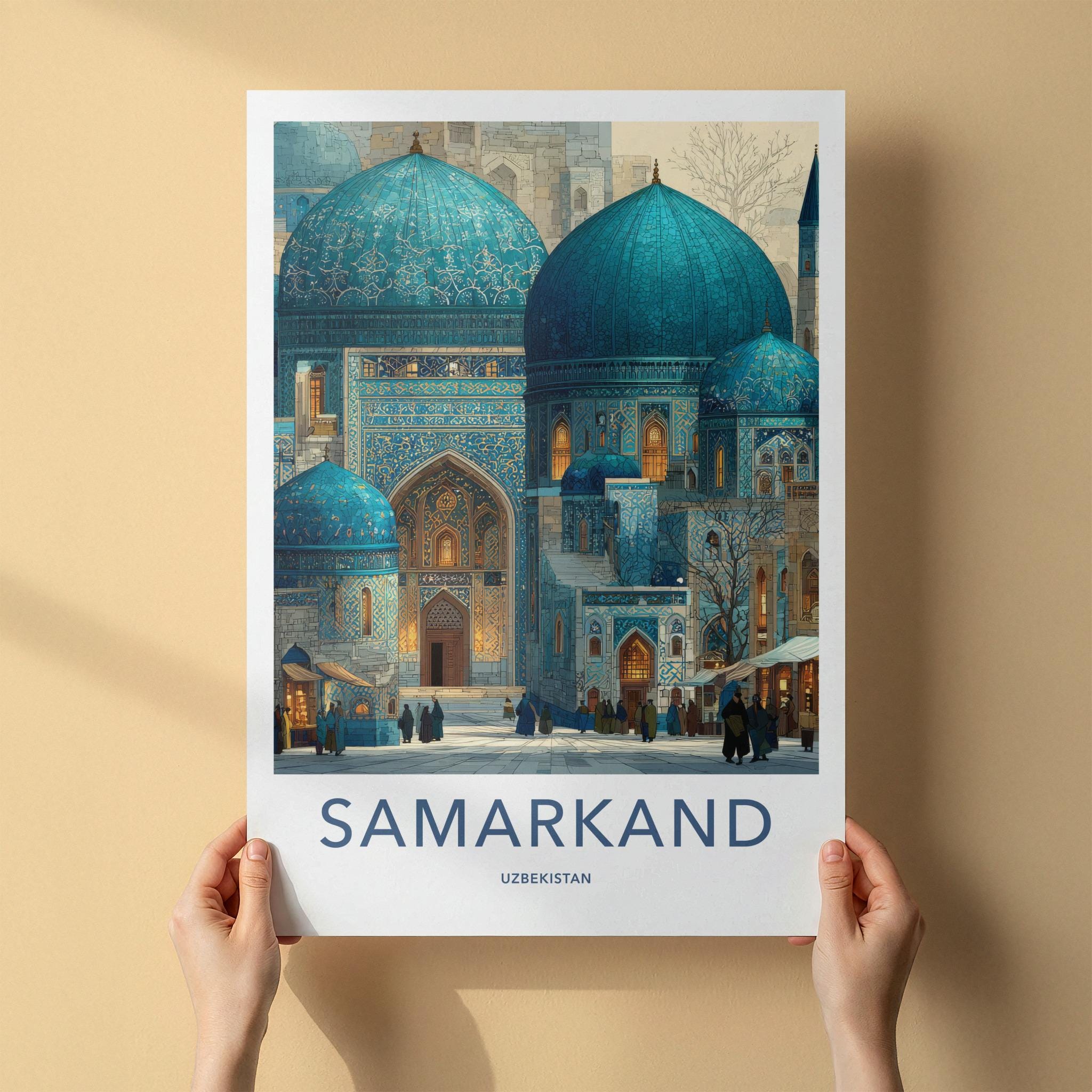 Samarkand Poster - Uzbekistan Travel Art - Ornate Blue Domes Home Decor