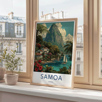 Samoa Poster - Samoa Travel Print - Hillside Fishing Village Home Decor