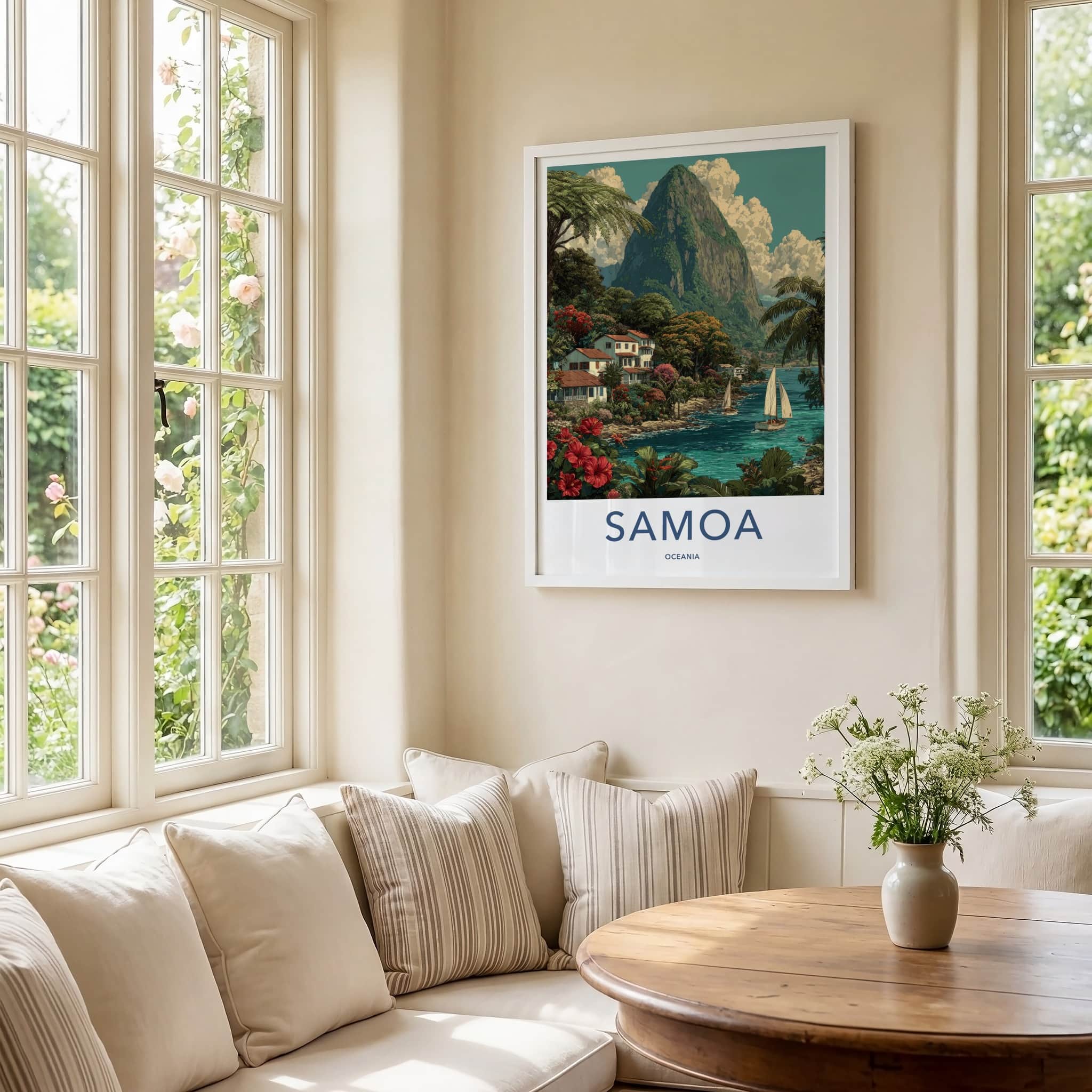 Samoa Poster - Samoa Travel Print - Hillside Fishing Village Home Decor
