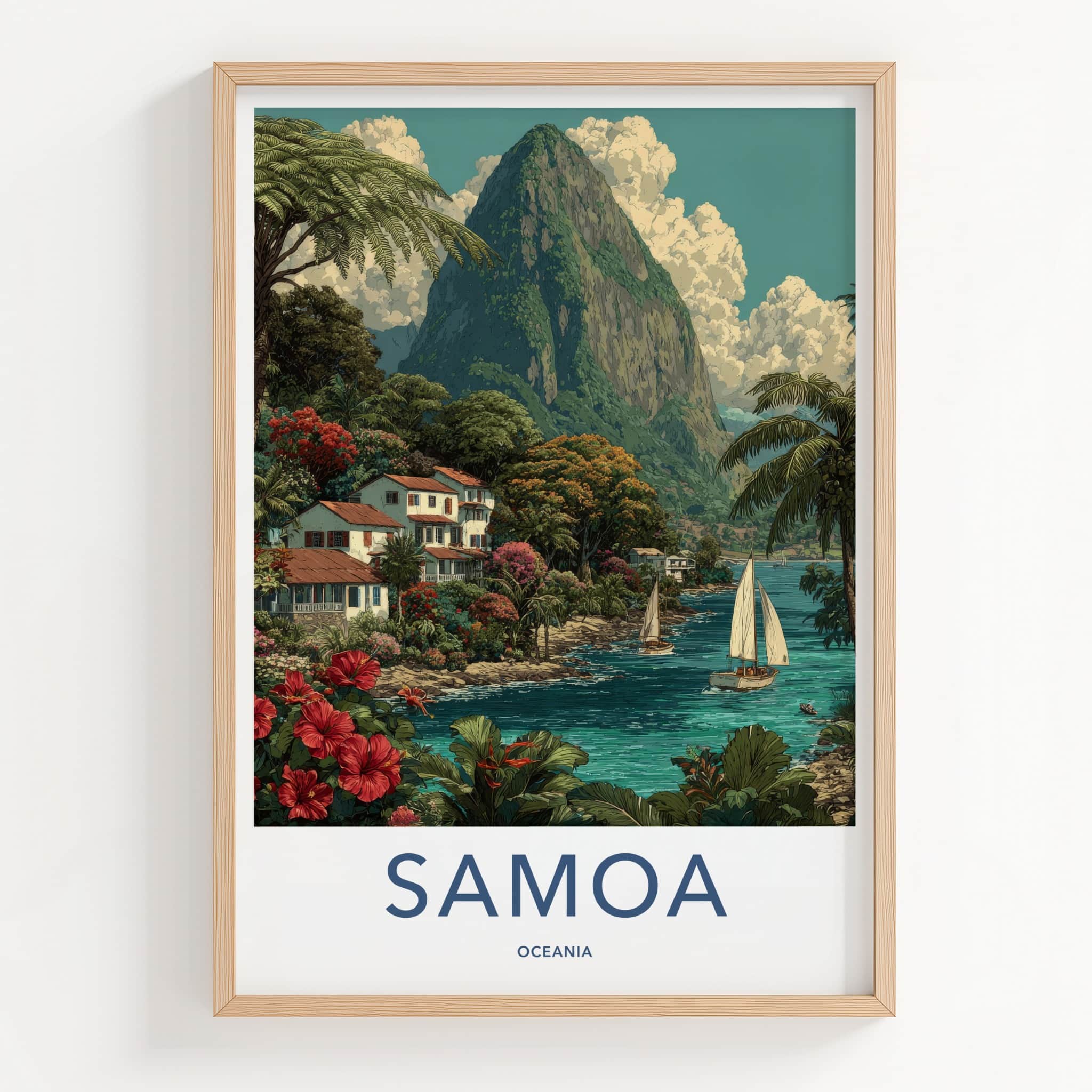 Samoa Poster - Samoa Travel Print - Hillside Fishing Village Home Decor