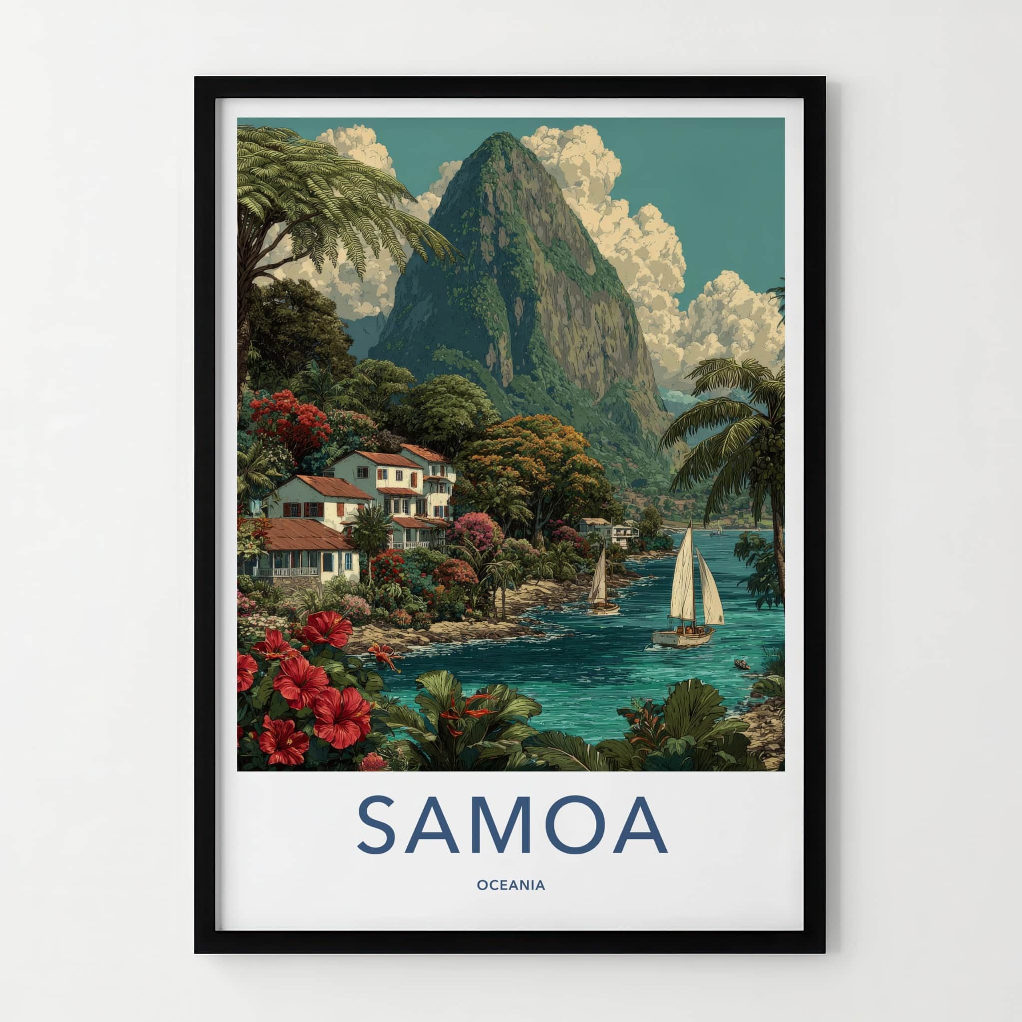 Samoa Poster - Samoa Travel Print - Hillside Fishing Village Home Decor