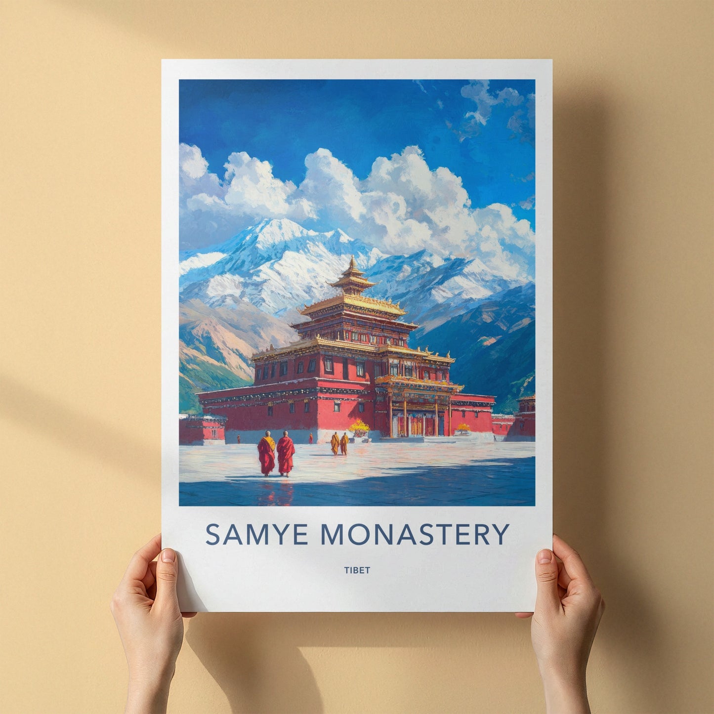 Samye Monastery Poster - Tibet Art Print - Monastery Snowy Peaks Wall Decor