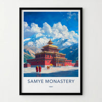 Samye Monastery Poster - Tibet Art Print - Monastery Snowy Peaks Wall Decor