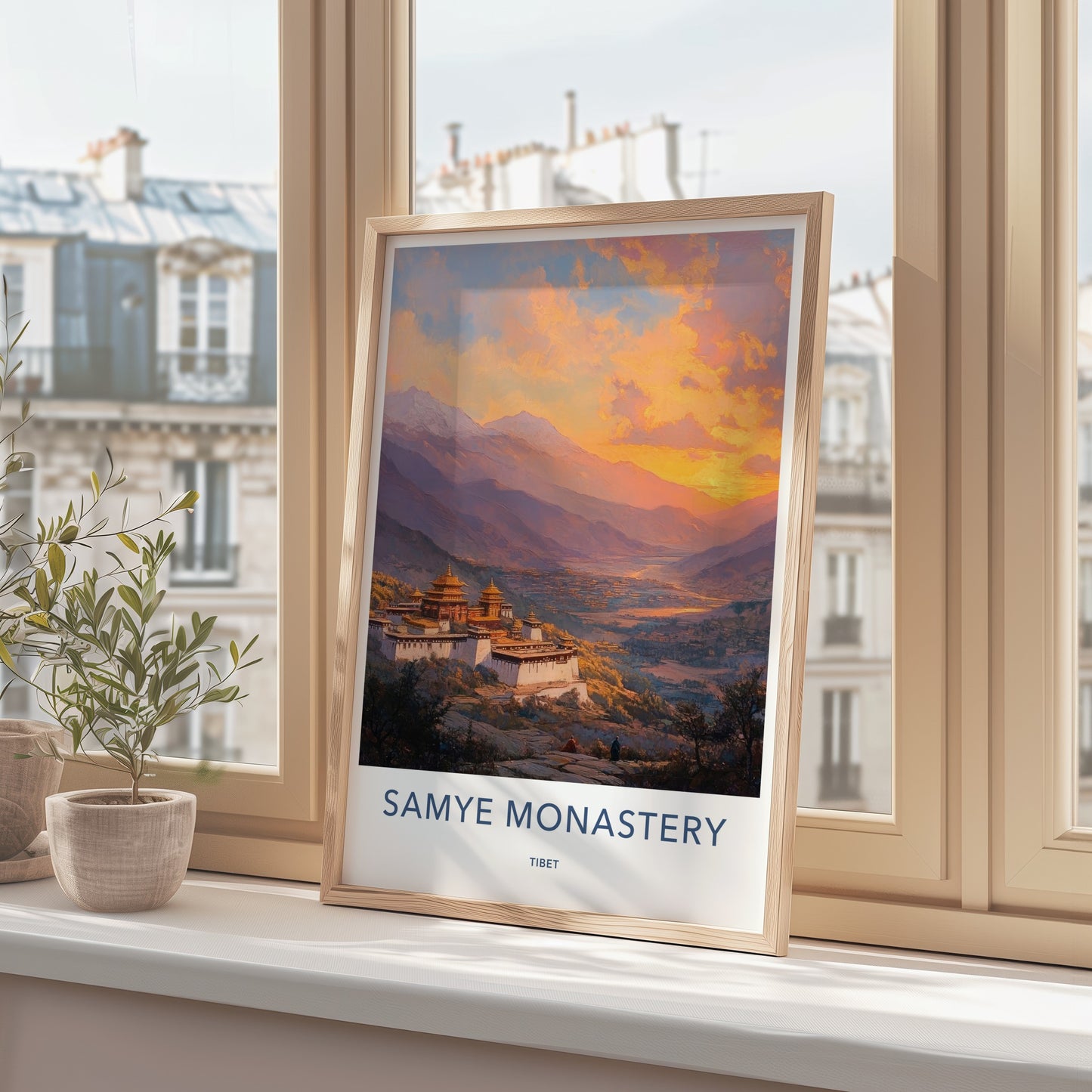 Samye Monastery Poster - Tibet Travel Art - Golden Monastery Valley Home Decor
