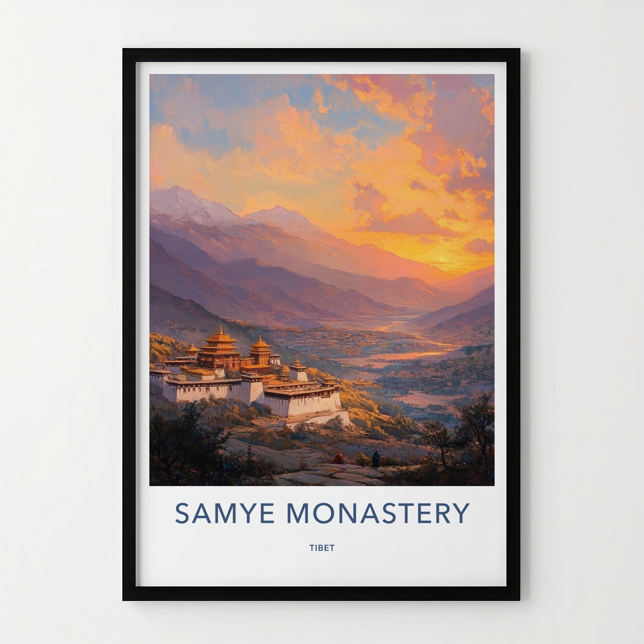 Samye Monastery Poster - Tibet Travel Art - Golden Monastery Valley Home Decor