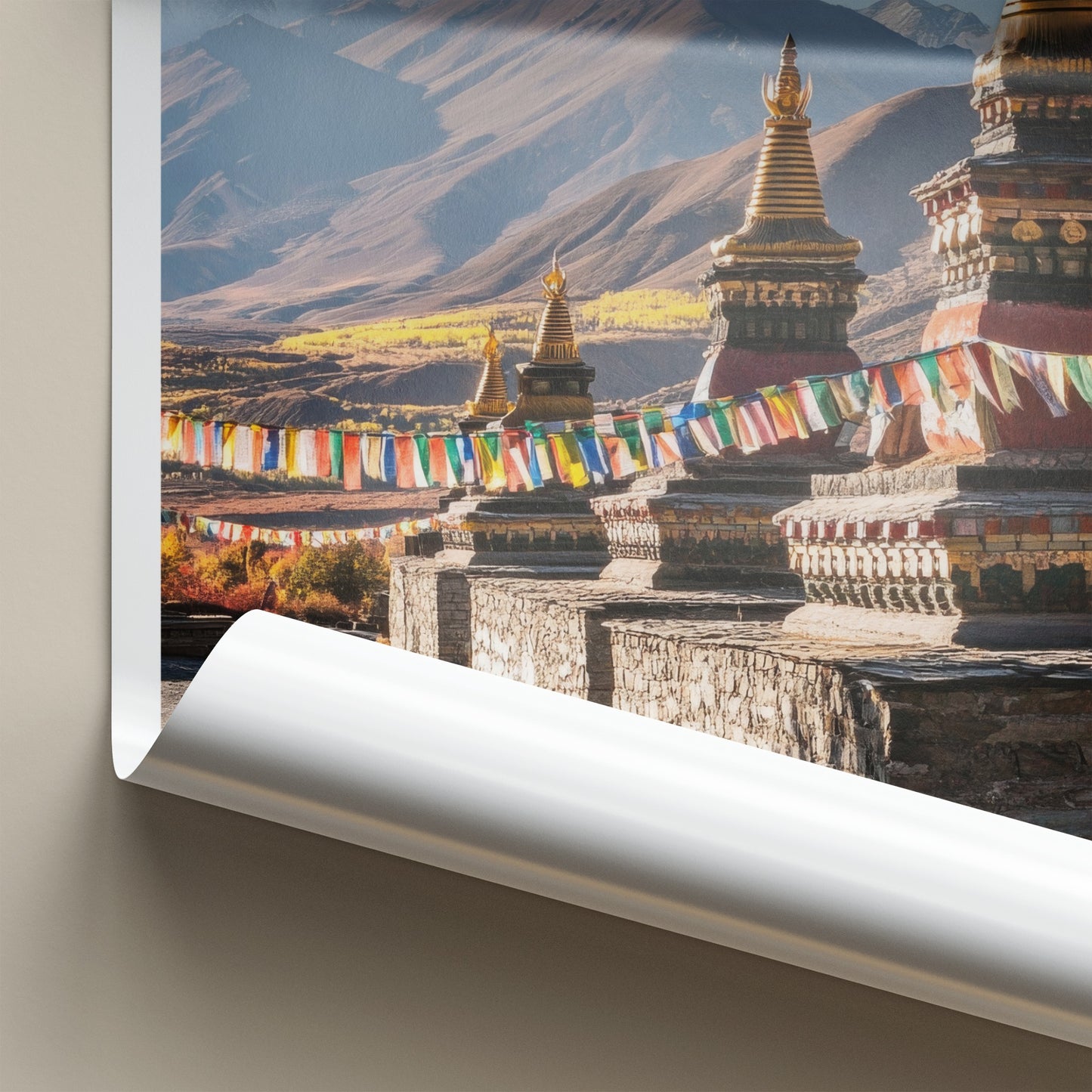 Samye Monastery Poster - Tibet Travel Art - Golden Stupas Flags Home Decor