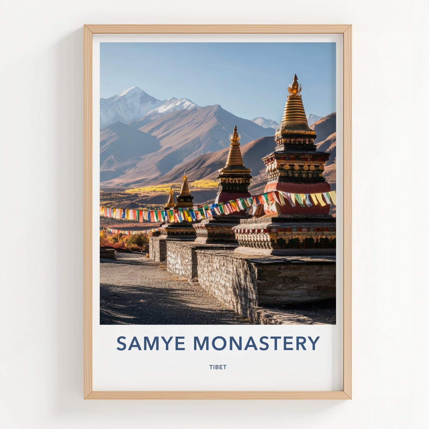 Samye Monastery Poster - Tibet Travel Art - Golden Stupas Flags Home Decor
