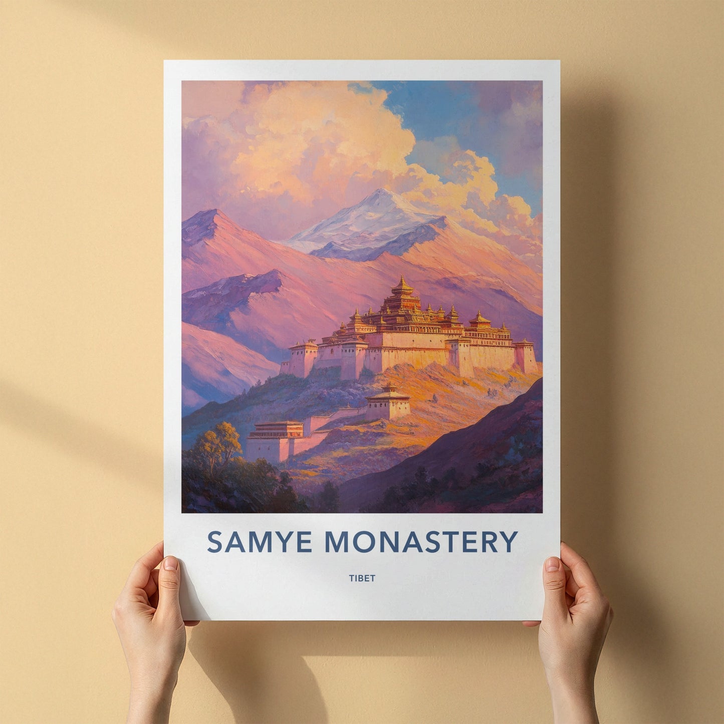 Samye Monastery Poster - Tibet Travel Art - Himalayan Monastery Peaks Wall Decor