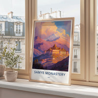 Samye Monastery Poster - Tibet Travel Art - Himalayan Monastery Peaks Wall Decor
