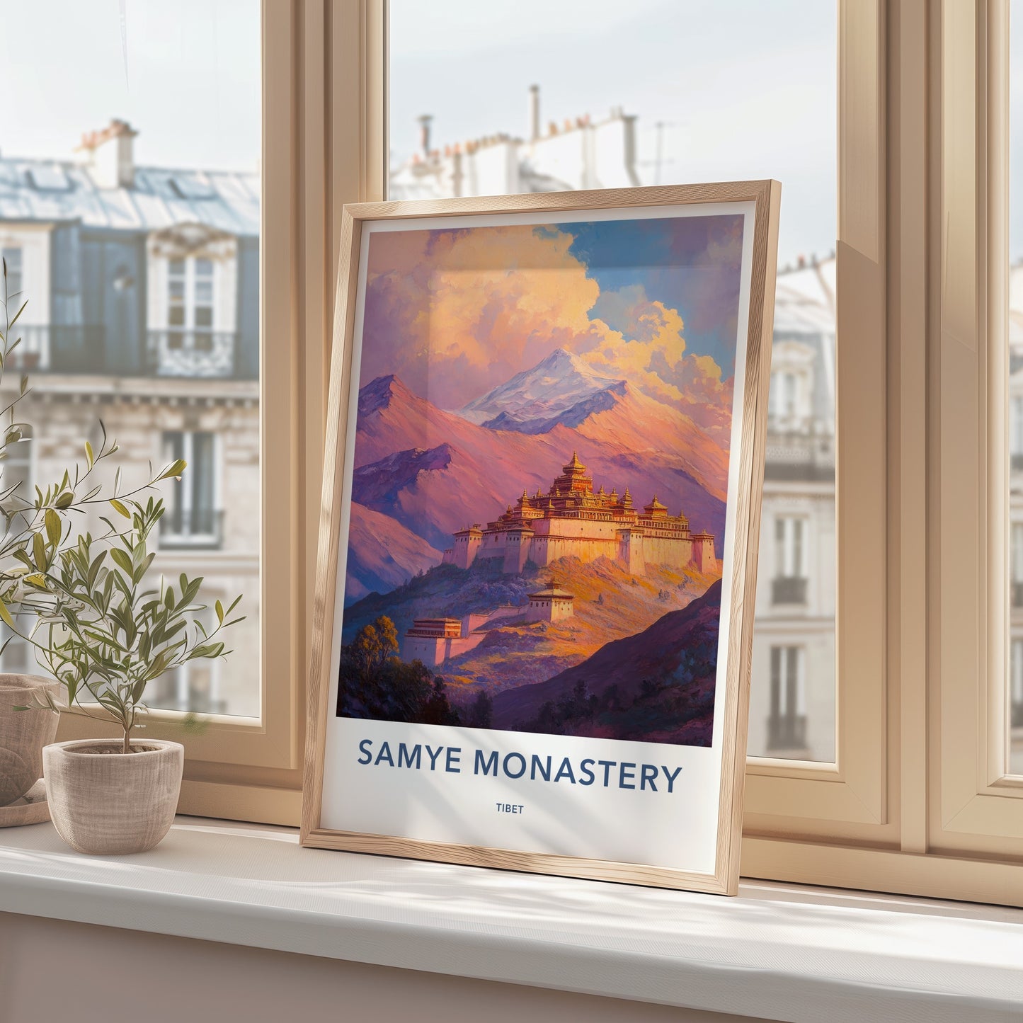 Samye Monastery Poster - Tibet Travel Art - Himalayan Monastery Peaks Wall Decor