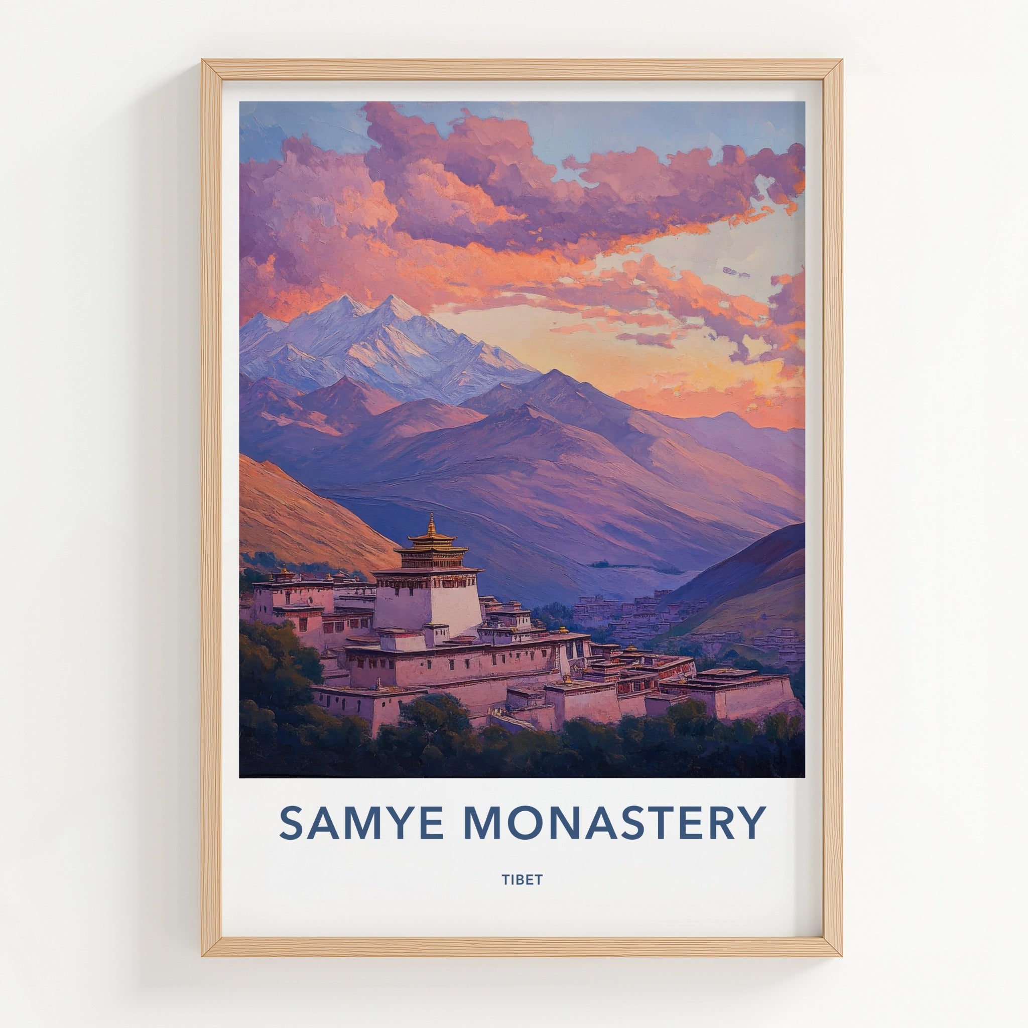 Samye Monastery Poster - Tibet Travel Art - Monastery Mountain Sunset Wall Decor