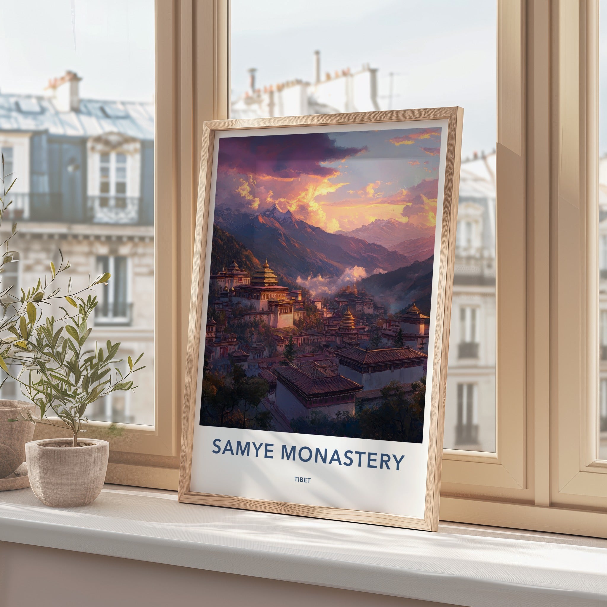 Samye Monastery Poster - Tibet Travel Art - Sunset Mountain Monastery Home Decor
