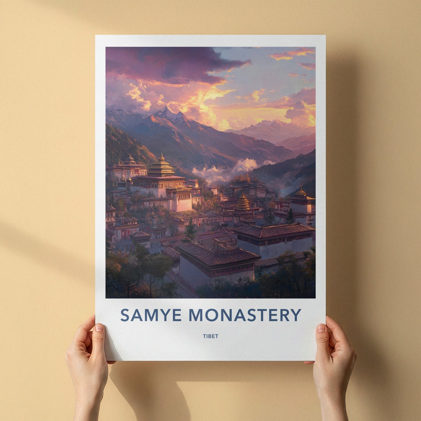 Samye Monastery Poster - Tibet Travel Art - Sunset Mountain Monastery Home Decor