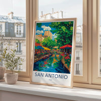 San Antonio Poster - Texas Travel Art - Colorful Riverwalk Scene Home Decor