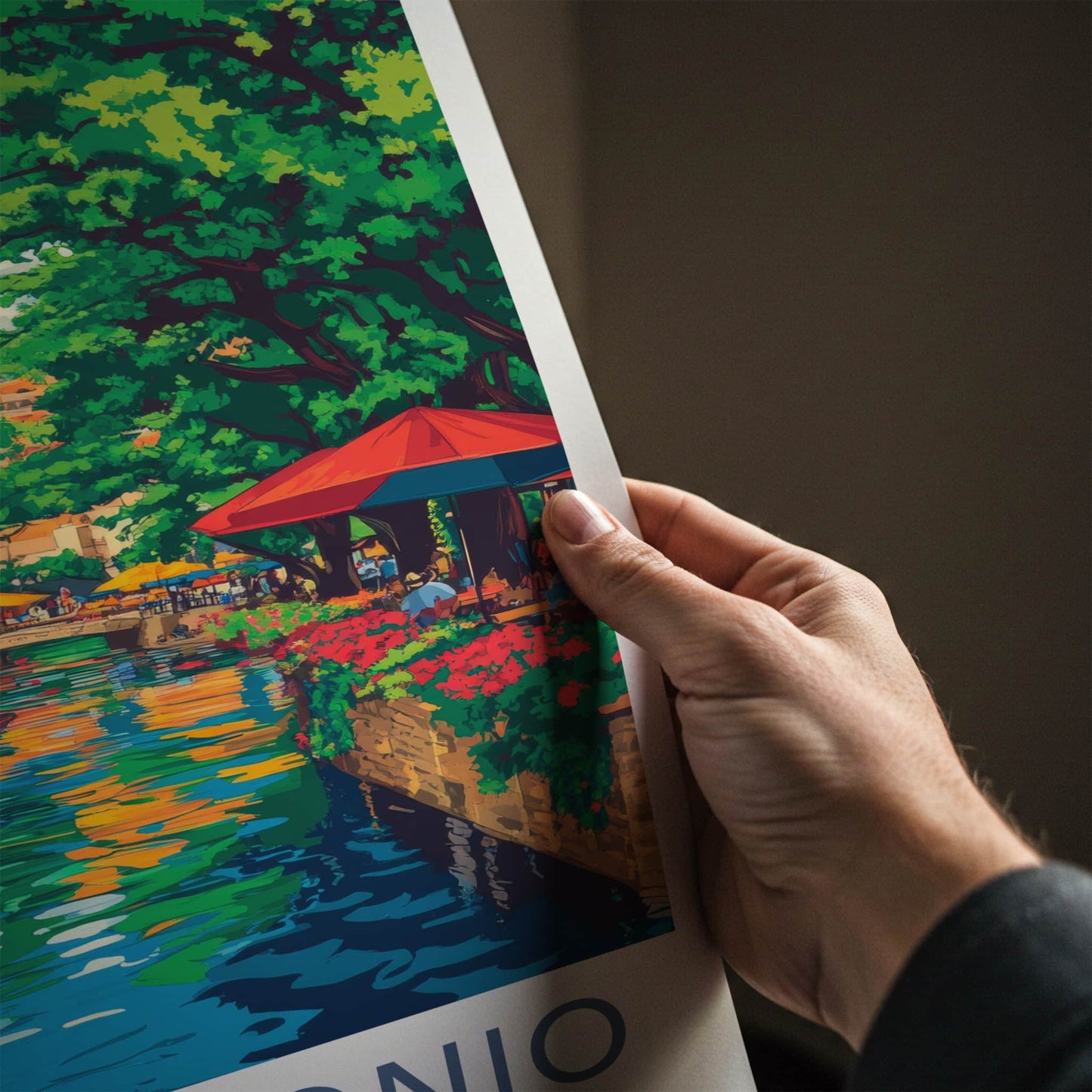 San Antonio Poster - Texas Travel Art - Colorful Riverwalk Scene Home Decor