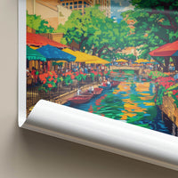 San Antonio Poster - Texas Travel Art - Colorful Riverwalk Scene Home Decor