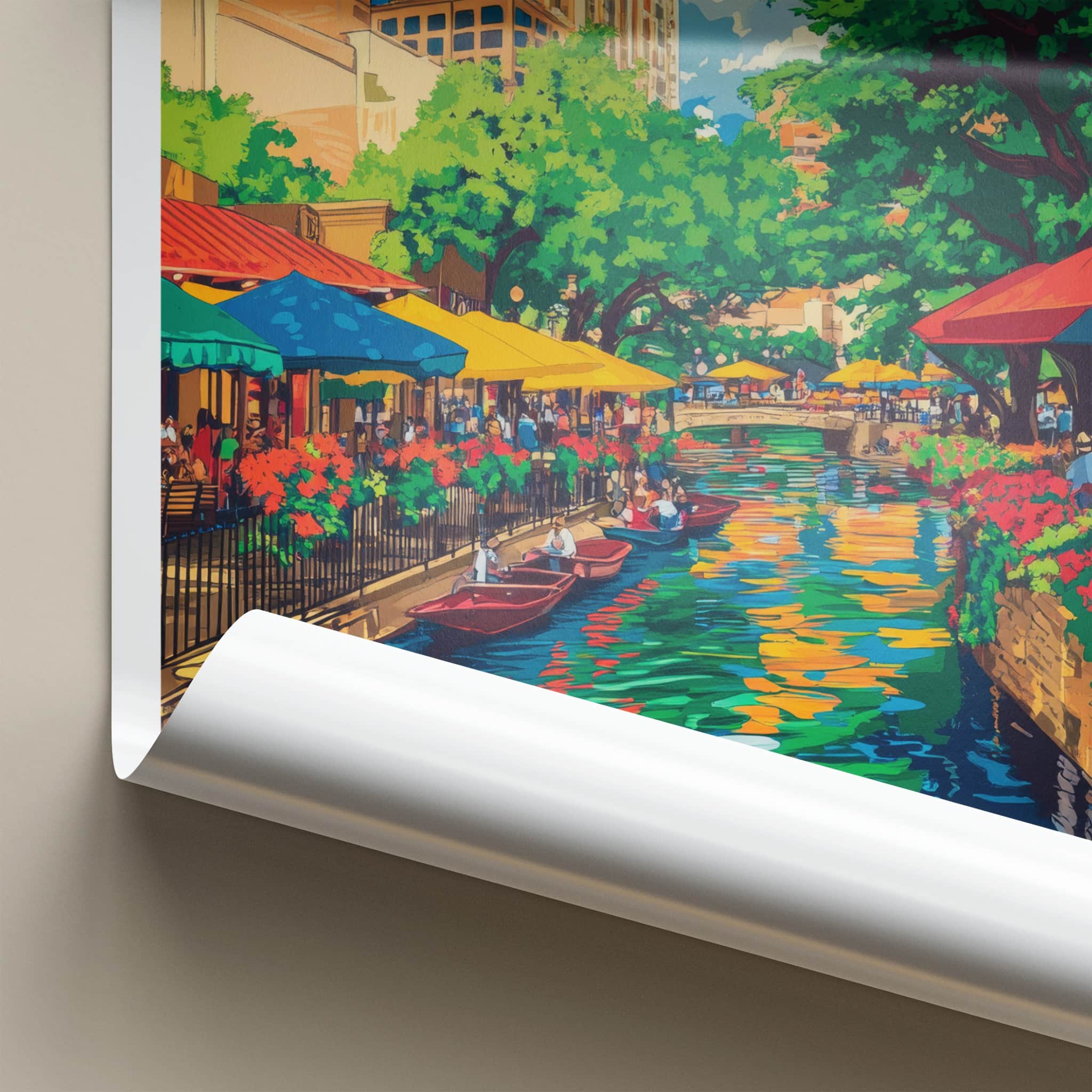 San Antonio Poster - Texas Travel Art - Colorful Riverwalk Scene Home Decor