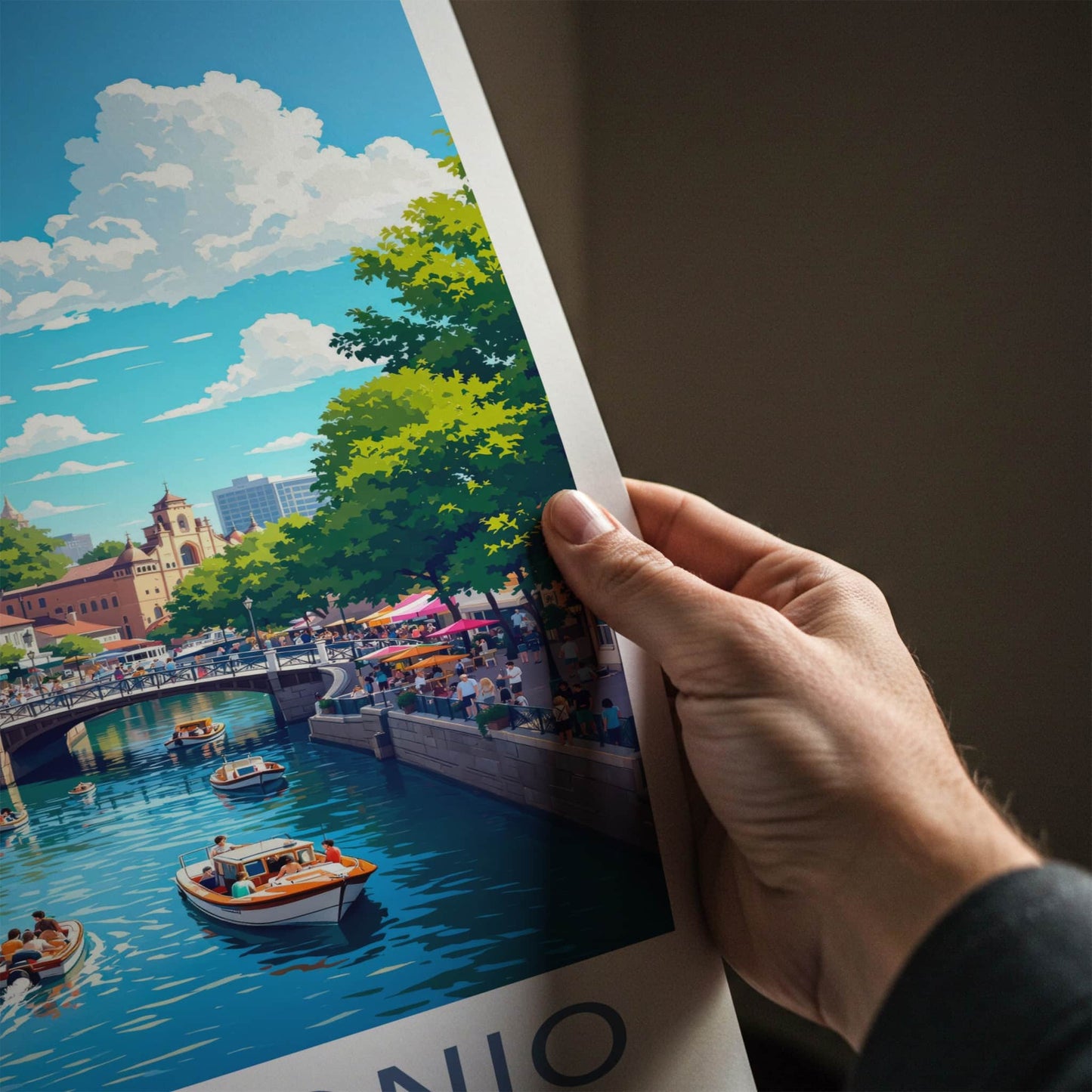 San Antonio Poster - Texas Travel Art - Lively Riverside Buildings Home Decor
