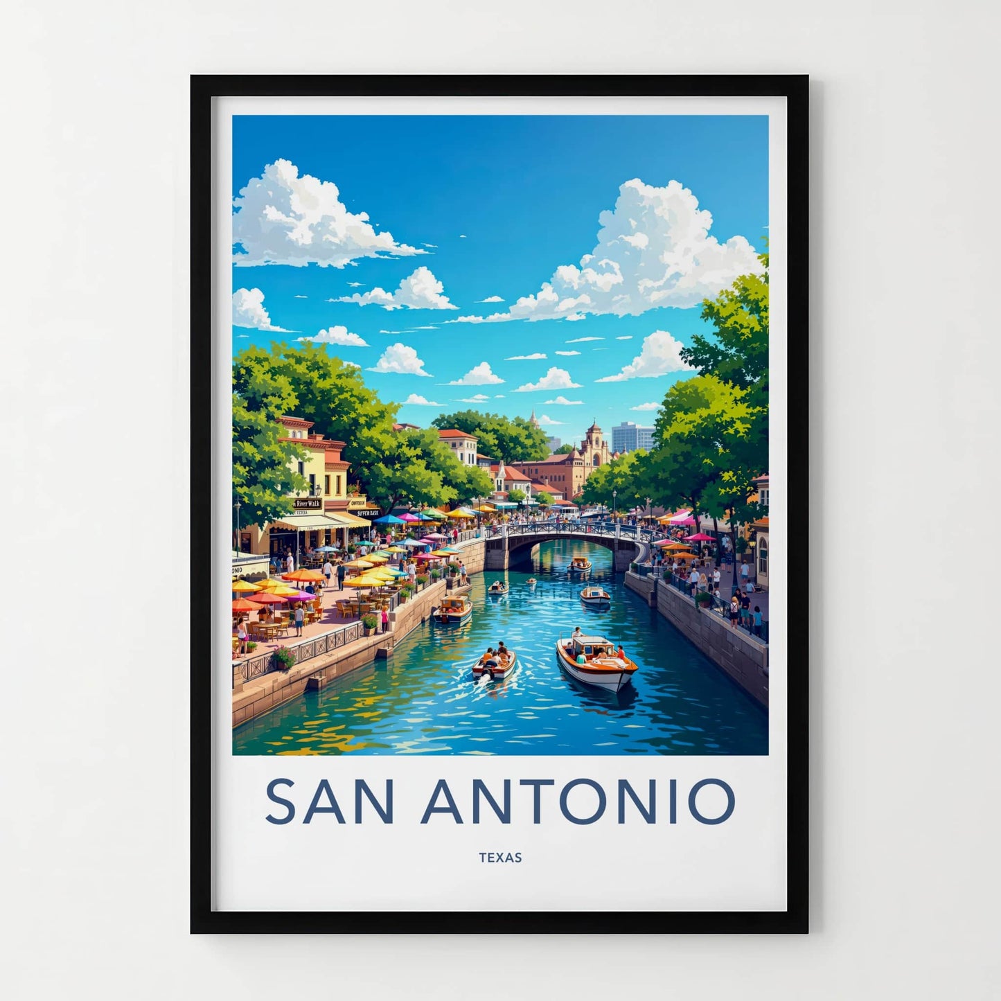 San Antonio Poster - Texas Travel Art - Lively Riverside Buildings Home Decor