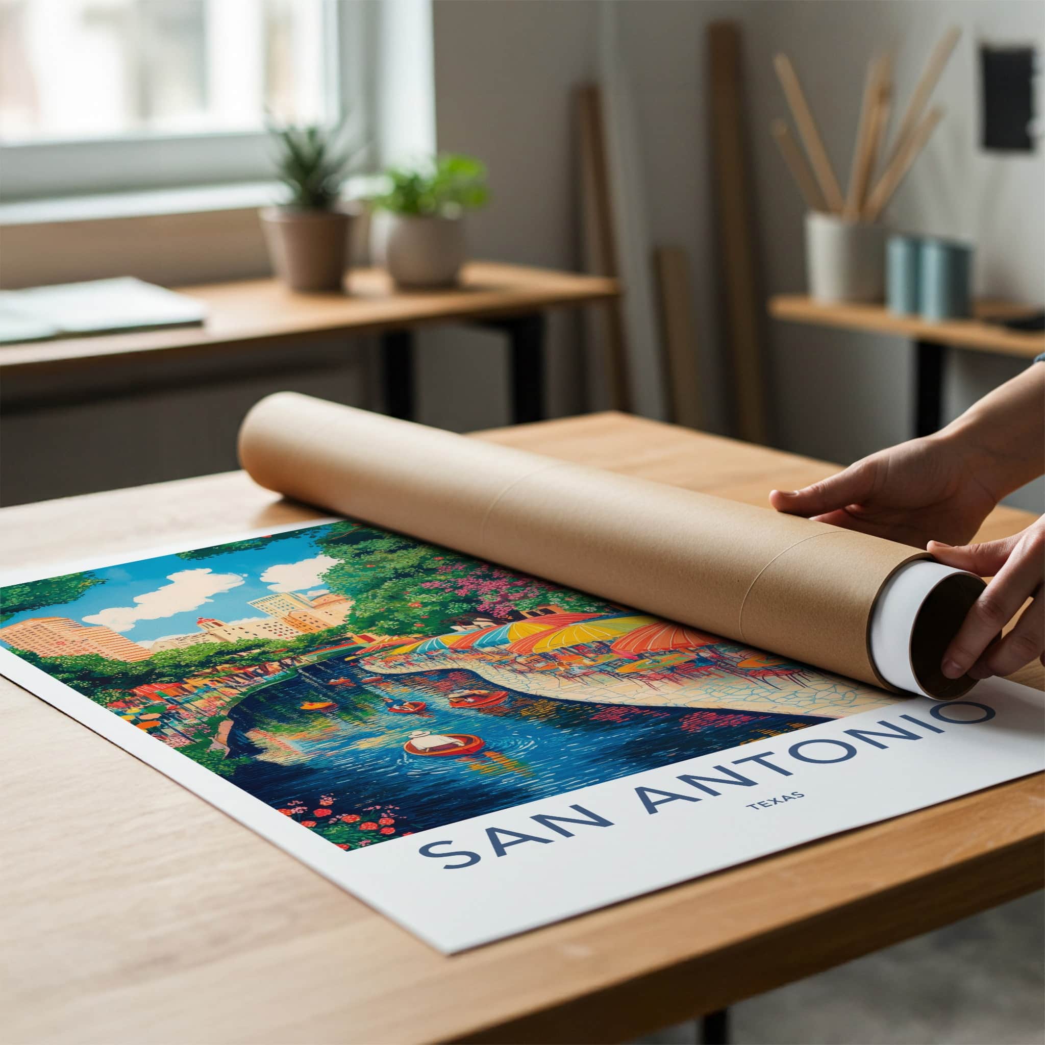 San Antonio Poster - Texas Travel Art - Lively Riverwalk City Home Decor