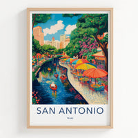 San Antonio Poster - Texas Travel Art - Lively Riverwalk City Home Decor