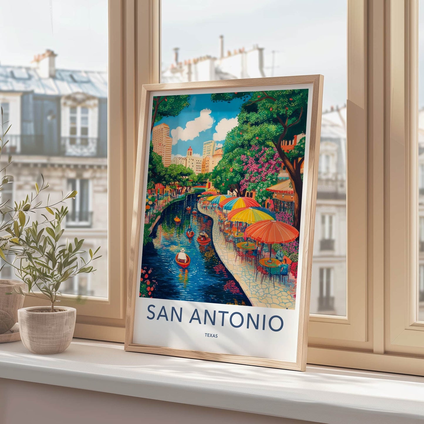 San Antonio Poster - Texas Travel Art - Lively Riverwalk City Home Decor
